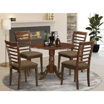 East West Furniture Kitchen Table Set-Finish:Mahogany,Number of Items:5,Shape:Round,Style:Microfiber Seat