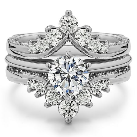 2 Piece Bridal Set Includes: Guard and 1 Ct Solitaire ,Cubic Zirconia mounted in Sterling Silver. (1.74ctw)