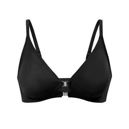 DXOUPM Push Up Bra Front Closure Bras for Women No Underwire Padded Bralette Seamless Low Cut V-Neck Lightweight T-Shirts Bra Black L