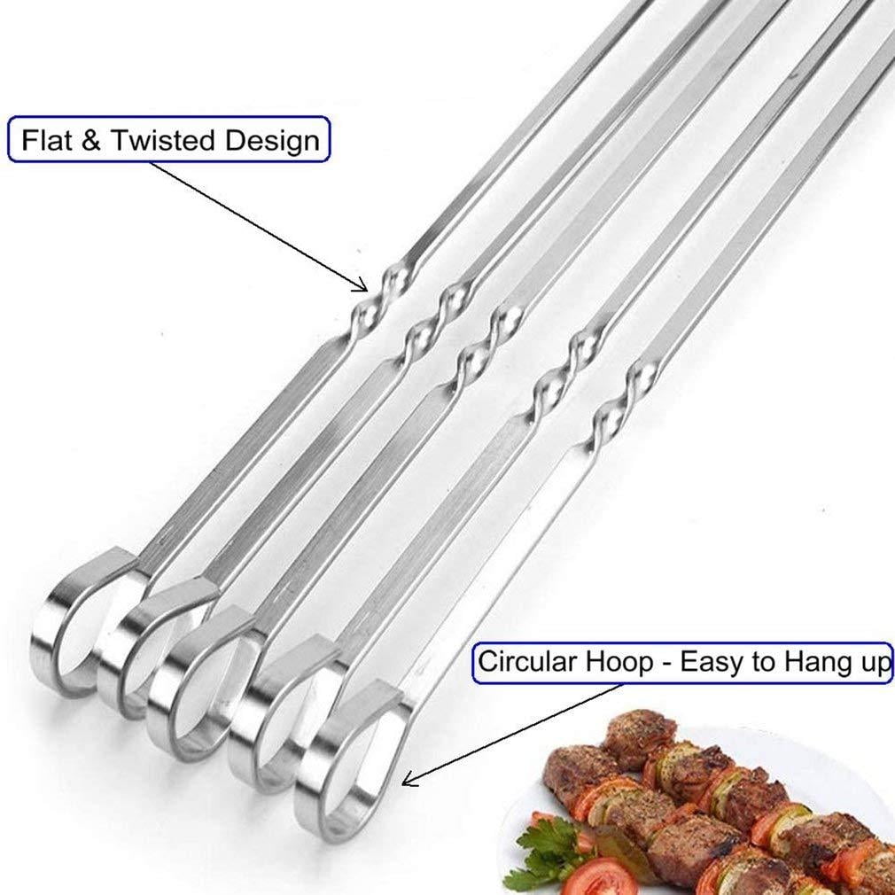 5-100Pcs Reusable Flat Twist Metal Stainless Steel Bbq Skewers Sticks Kebab Meat 