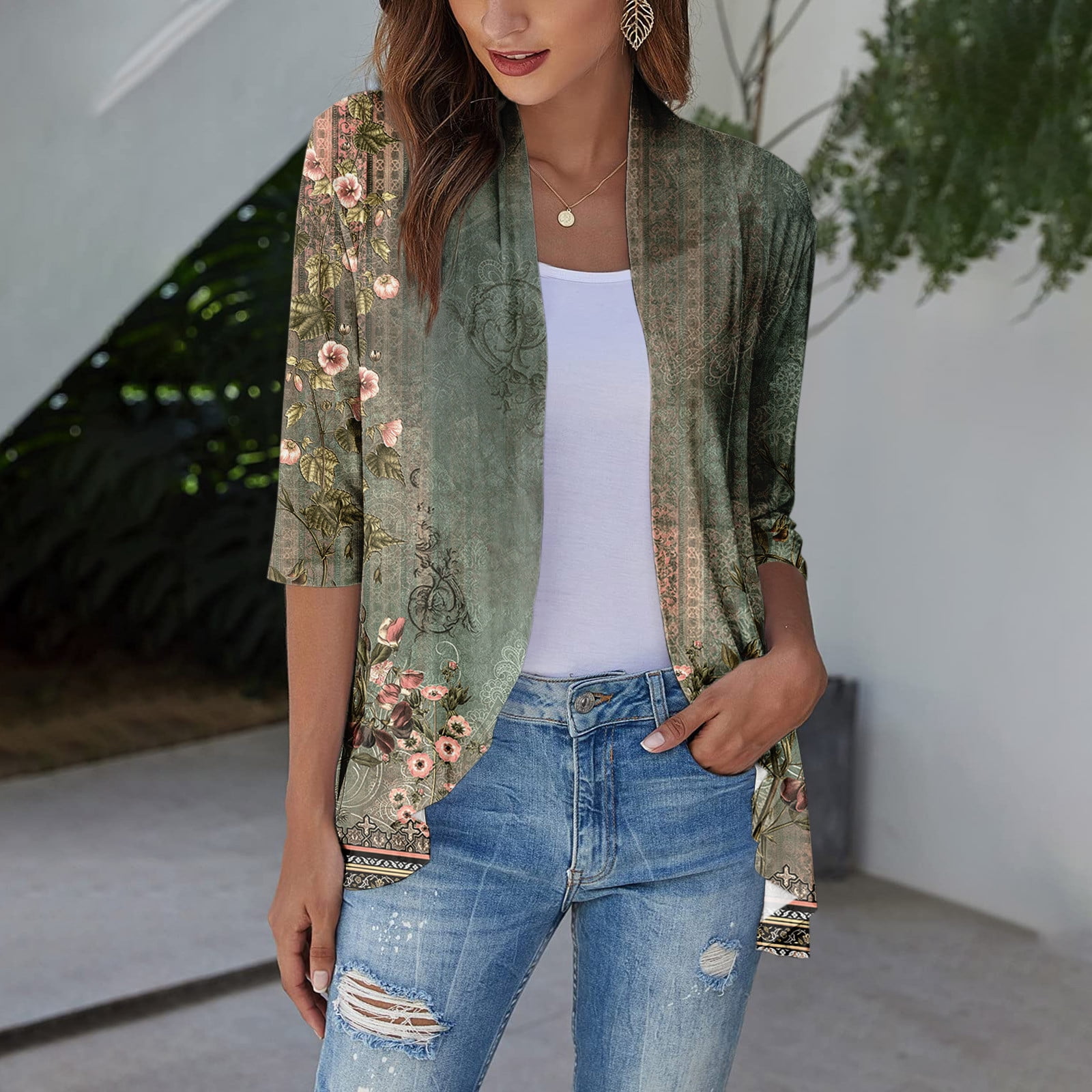 トップス TTT_MSW 22ss flower cardigan TQWQT Summer Cardigan for Women Casual Lightweight 3/4