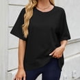 thumbnail image 2 of Hulanddfd Women's Tops Solid Crew Neck Short-Sleeve Pullover Sweatshirt Black Size S, 2 of 8