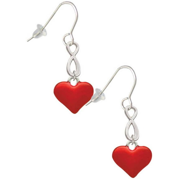 Delight Jewelry Silvertone 3-D Translucent Red Puff Heart Silver tone Infinity French Earrings