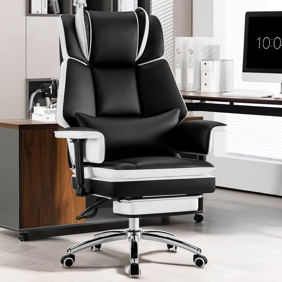 Furniliving Big and Tall Office Chair with Foot Rest, High Back Ergonomic Executive Office Chair, Ergonomic Chairs with Lumbar Support and 135° Reclining Chairs, Black