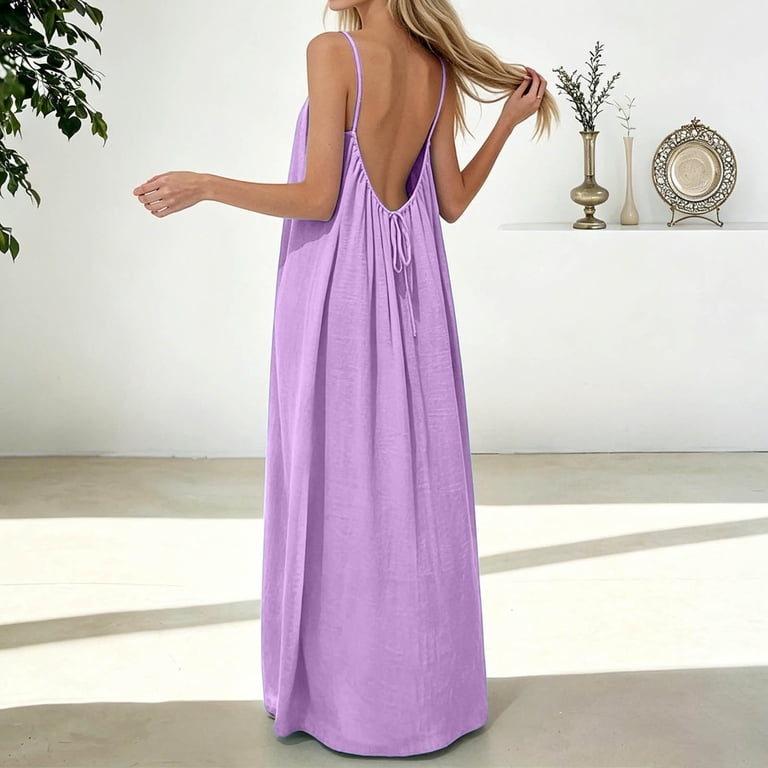 loose fitting backless dress HNMKIU Casual Loose-Fit Sleeveless Backless Dress for Everyday Wear Womens  Holiday Weekend Casual Attire