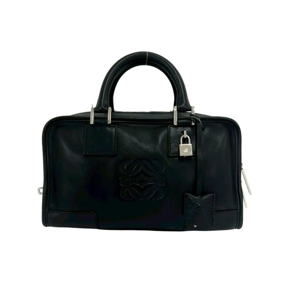 Pre-Owned LOEWE Vintage Amazona 28 Anagram Logo Leather Handbag Mini Boston Bag Black 39968
