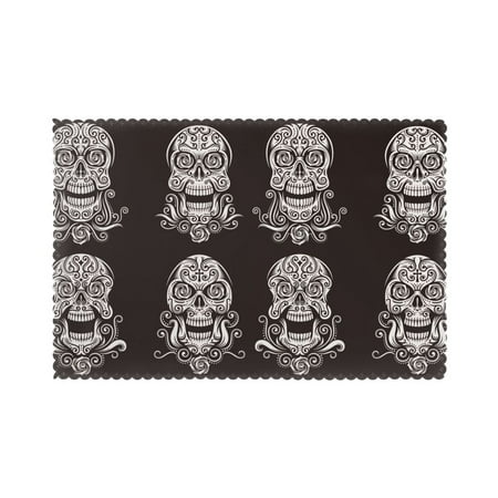 

Home Individual Skull Pattern Placemats Set Of 6 Washable Wipeable Place Mats Place Mats For Festival Parties Family Dinner (12 X 18inch)