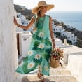 thumbnail image 5 of Jiueut Green Water Lily Print Sleeveless Maxi Dress for Women with Pockets Wrinkle Resistant Linen Look Long Dress Women Casual Resort Wear Summer Beach Wear, 4XL, 5 of 7