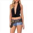 thumbnail image 2 of Tops de Cuello Halter para Mujer, Sin Mangas, con Escote en V Profundo y Cordones, Estilo Urbano de Verano Y2K Negro M, 2 of 8