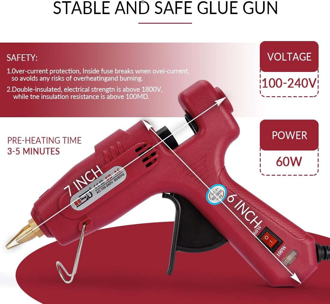 Dual Temp Hot Melt Glue Gun, Perfect for Standard Size Sticks and Sealing Wax Sticks（Diameter 0.43"), Red, 60W-100W