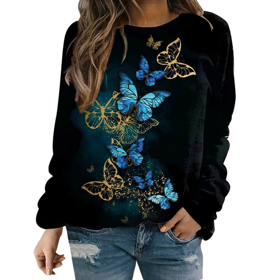 Long Sleeve Tops O Neck Loose Pullover Women Graphic Sweatshirts Comfy Retro Tops Daily Tops Tunic Sweatshirts