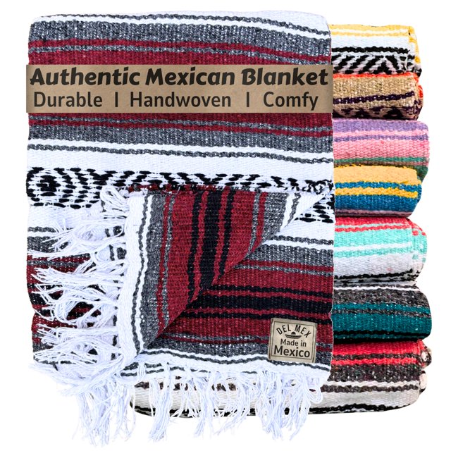 Manta mexicana Del Mex, 178 x 127 cm, tejida, color burdeos