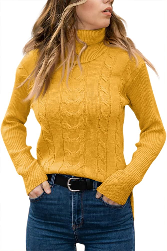 Sherrylily Women Turtleneck Sweaters Long Sleeve Cable Knit Jumper