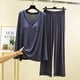 thumbnail image 5 of Traje de casa para mujer, conjunto de dos piezas con escote en V para casa de primavera y otoño con pijama con almohadilla para el pecho, 5 of 5