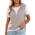 thumbnail image 3 of Feancey Womens Short Sleeve Hoodie Sweatshirts 2 In 1 V Neck Side Split Pullover Tops Color Block Casual Lightweight Hooded Sweatshirt for Office Daily Wear Khaki M, 3 of 8