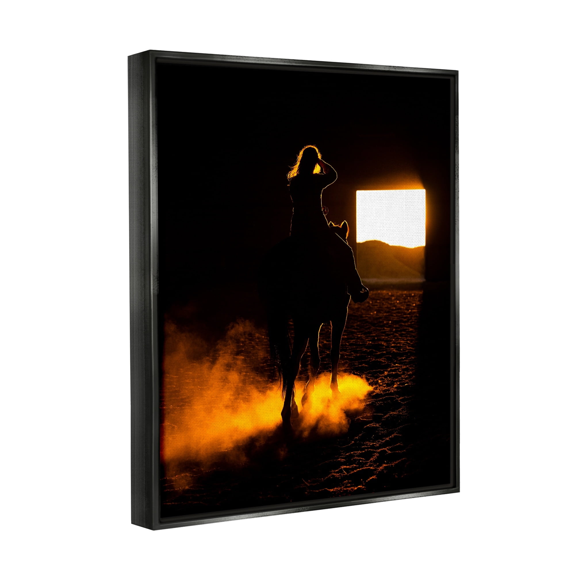 Stupell Industries Equestrian Horse Jockey Silhouette Vivid Light Flare Photograph Jet Black Floating Framed Canvas Print Wall Art, Design by Steve Smith