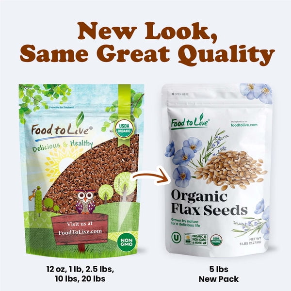 Organic Dry Roasted Whole Brown Flax Seeds, 2.5 Pounds – Non-GMO, Vegan, Kosher, Bulk – by Food to Live