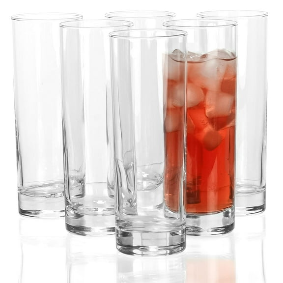 Red Co. Set of 6 Collins Slim Tall Highball 10 Fl Oz Water Beverage Glasses, Clear