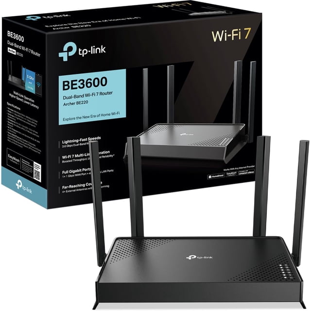 TP-Link Archer BE220 Router WiFi 7 Doble Banda Conectividad Avanzada para Streaming Trabajo Remoto y Hogar Inteligente