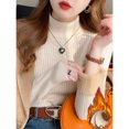 thumbnail image 4 of Suéter de cuello alto para mujer, ropa interior gruesa Retro roja con forro de terciopelo, camisa de fondo de punto térmico, invierno 2024, 4 of 5