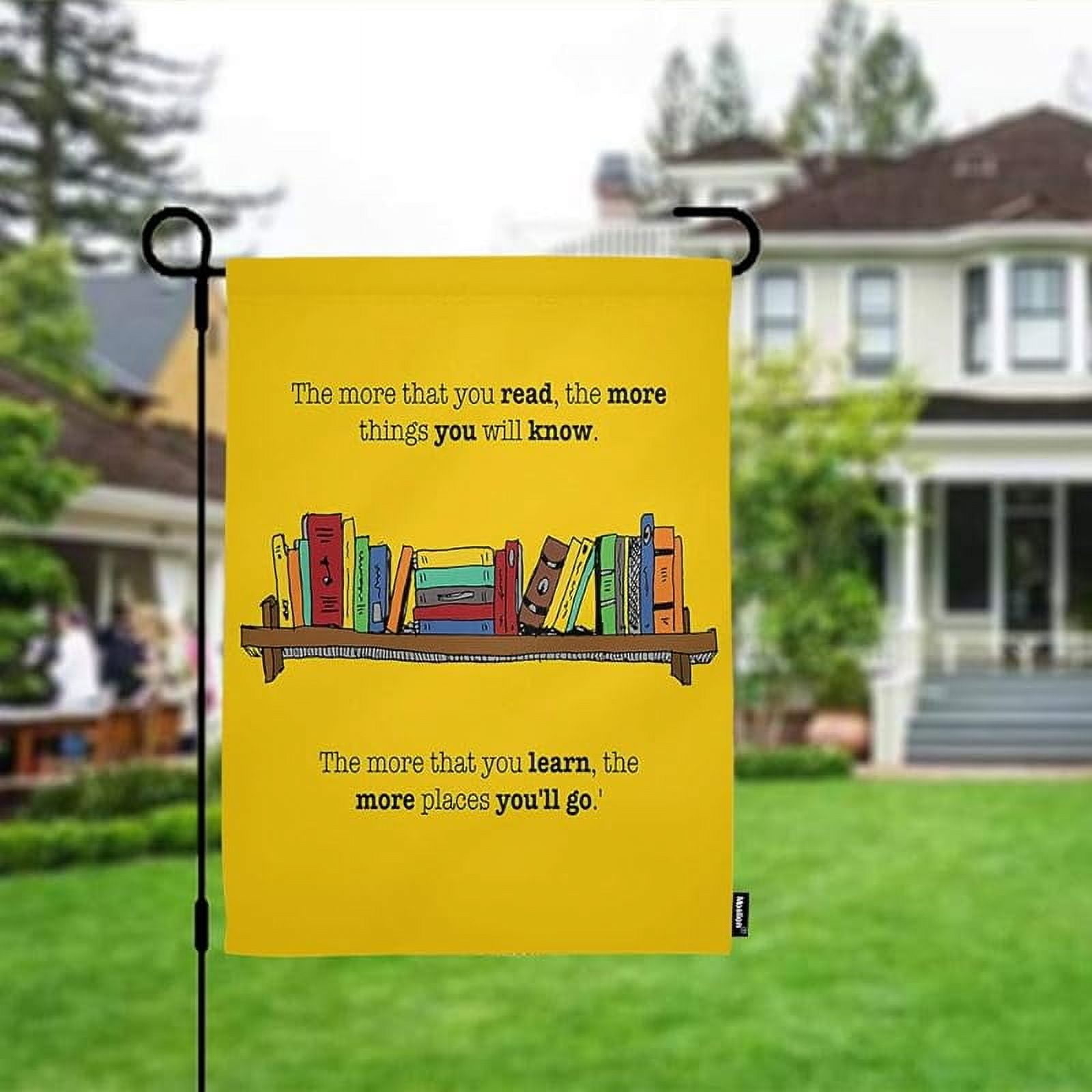 Book Garden Flag Motivational Quote The More You Read Learn Home Flags Double-Sided Banner Welcome Yard Flag Outdoor Decor. Lawn Villa