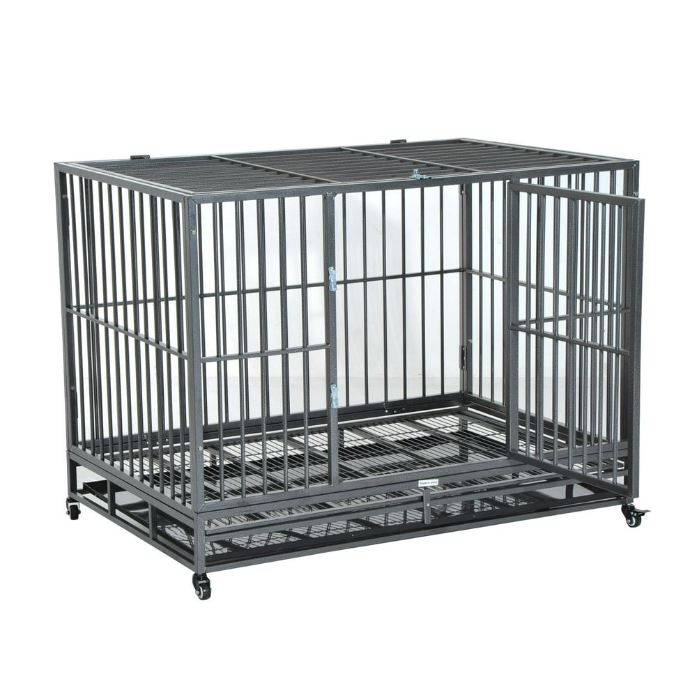 48" Stainless Steel Elevated Indestructible Dog Kennel Rolling Pet Stainless Steel Crates For Dogs
