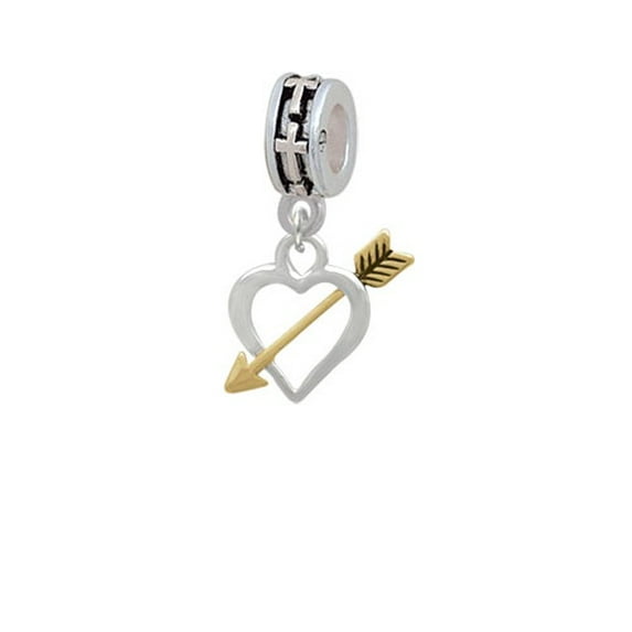 Open Heart with Gold Tone Arrow - Cross Charm Bead