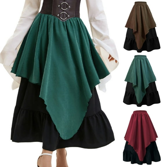 Bovxnpu Women Skirt Women's Medieval Corset High Waist Asymmetric Skirt Renaissance Role Play Skirt Halloween Party Witch Costumes Beach Vacation Summer Outfits