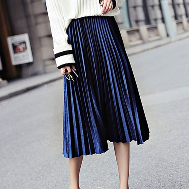 Velvet pleated shop midi skirt