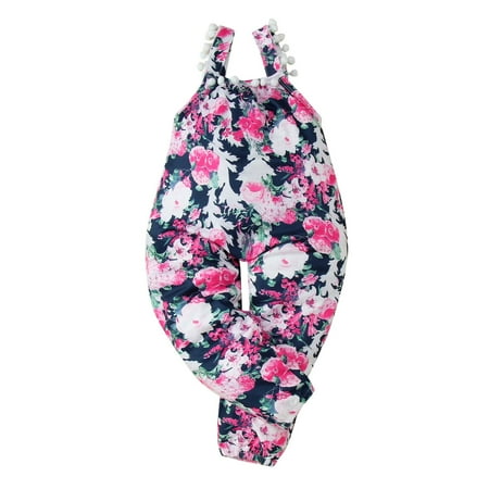 

Toddler Baby Girl Clothes Summer Romper Floral Printed Sleeveless Short Jumpsuit Pants With Pockets Kids Summer Outfits