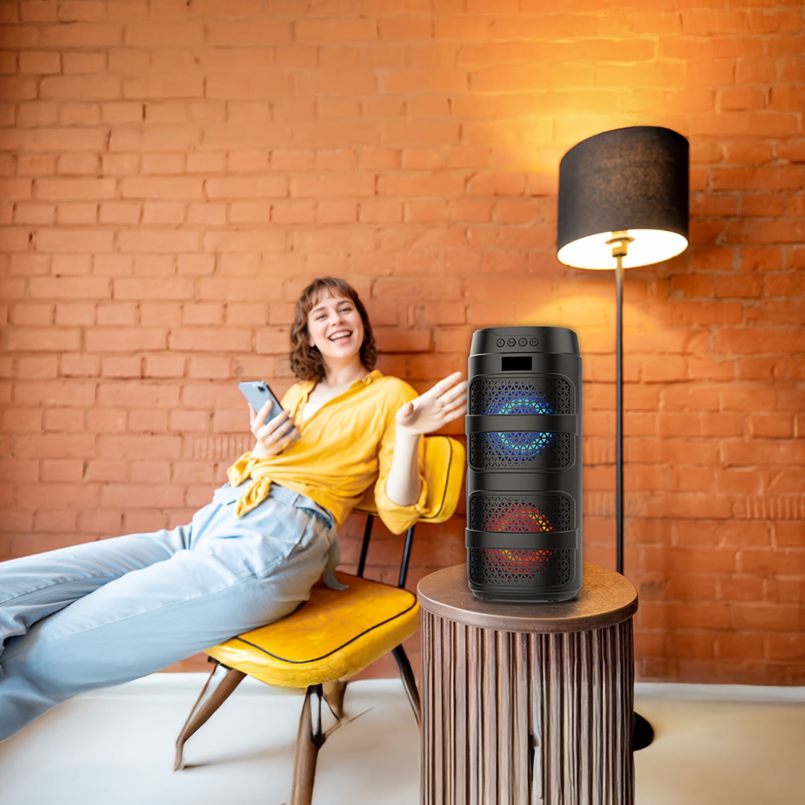 Portable 3000W Wireless Speaker with Disco Lights, Rechargeable Battery & Charging Cable for Outdoor Entertainment | Durable & Colorful LED
