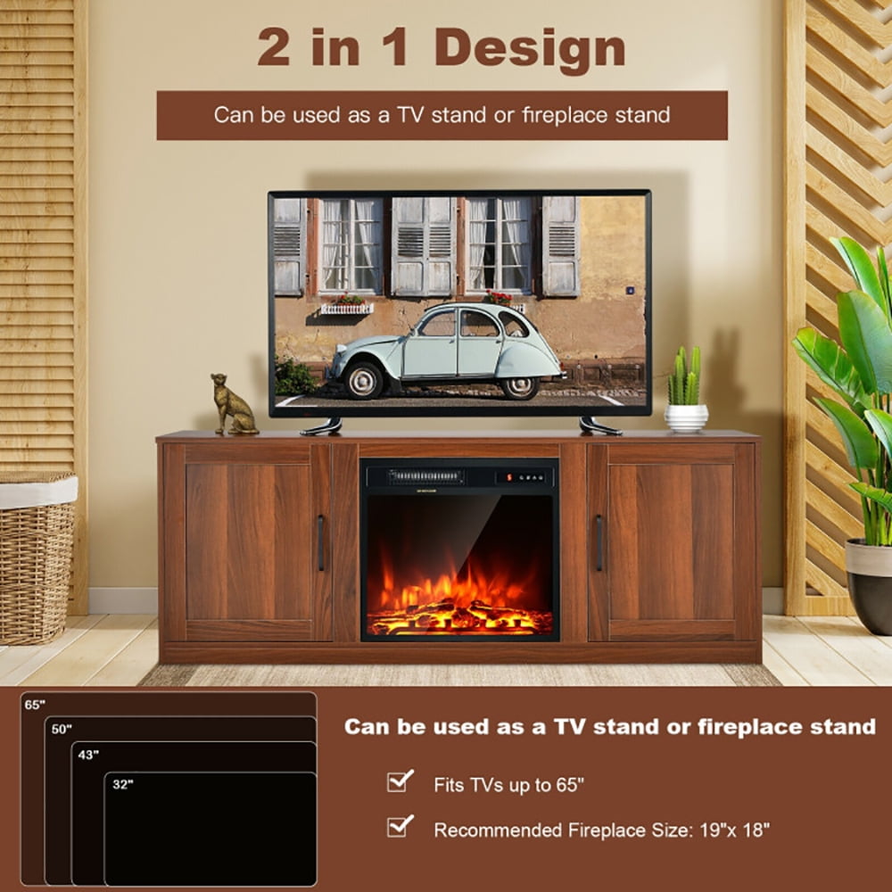 Finihen TV Stand, TV Cabinet, 58 Inch TV Stand with 1500W Faux Fireplace for TVs up to 65 Inch, Media Entertainment Center with Storage, for Living Room, Bedroom, Vintage