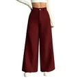 thumbnail image 4 of Corduroy Pants for Women Casual High Waisted One Buttoned Stretchy Loose Fit Wide Leg Pants with Pockets Wine Red L, 4 of 9