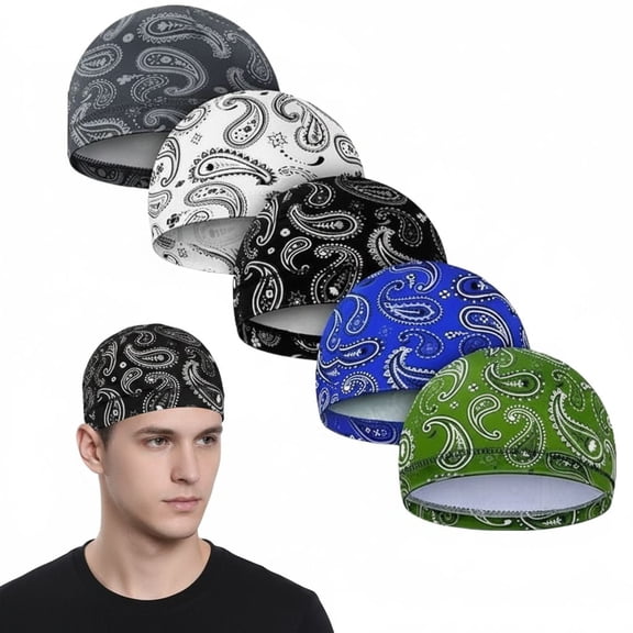 5 Pcs Men Skull Caps, Cooling Welding Hard Helmet Liner, Moisture Wicking Beanie Do Rag Head Wrap for Cycling Working