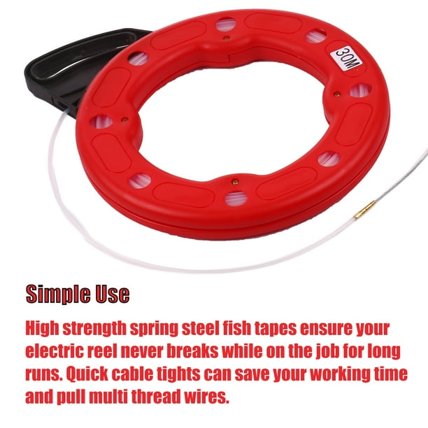 30M Fiberglass Fish Tape Reel Puller Conductive Electrical Cable Puller  with Impact Case Electric or Communication Wire Puller Use for Drywall  Ceiling Under Rug Conduit or 
