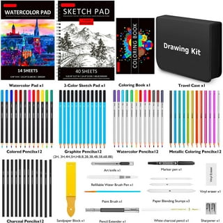 Prina 76 Pack Drawing Set Sketching Kit, Pro Art Sketch Supplies with  3-Color Sketchbook, Include Tutorial, Colored, Graphite, Charcoal,  Watercolor & Metallic Pencil, for Artists Adults Teens Beginner