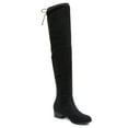 thumbnail image 2 of Soda Yah Over the Knee Thigh High Round Toe Low Heeled Zipper Riding Boots Back Laces Black 6.5, 2 of 5