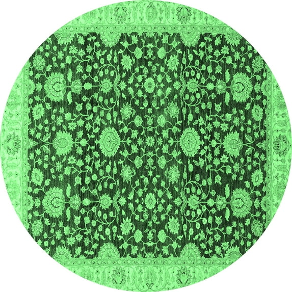 Ahgly Company Indoor Round Oriental Emerald Green Traditional Area Rugs, 8' Round