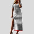 thumbnail image 2 of XDZJLR Womens Dresses formal Fashion Short Sleeve Maxi T Shirt Striped Long Color Block Maxi Skirt, 2 of 7