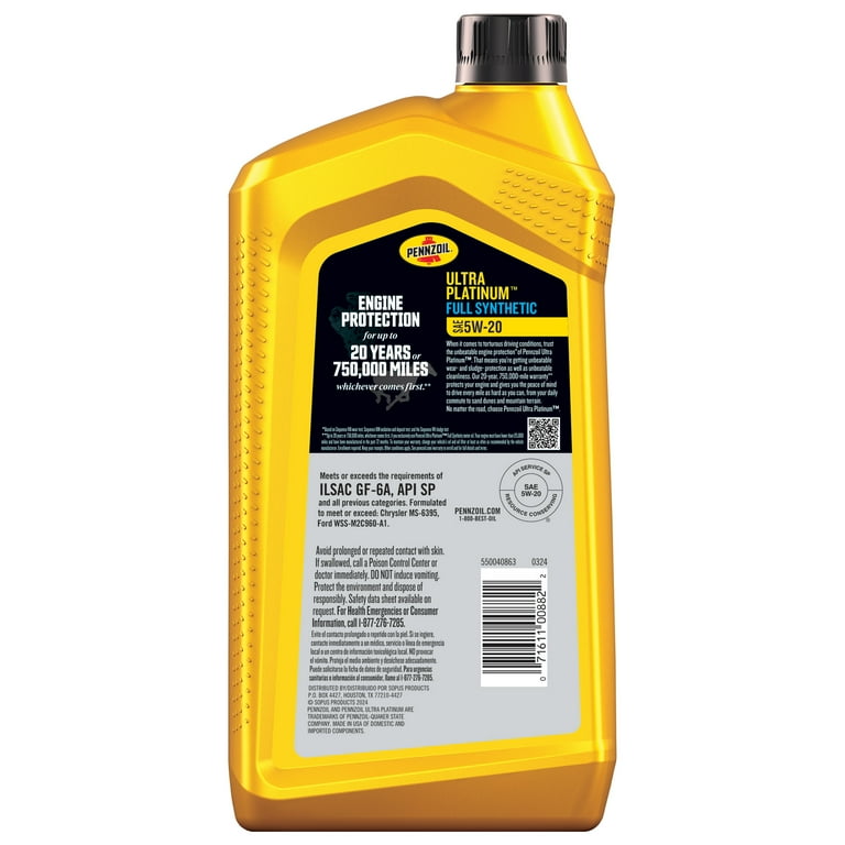 Pennzoil Ultra Platinum Full Synthetic 5W-20 Motor Oil 1