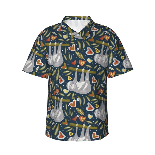 Fotbe Cute Sloth Camisa Hawaiana para Hombre Unisex – Camisa Casual de Verano con Botones de Manga Corta de Algodón y Lino,Large