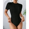 thumbnail image 4 of Bodysuits for Womens Crew Neck Short Sleeve Body Suits Going Out Outfits Summer Leotards Tops Onesie Shirts Black L, 4 of 7