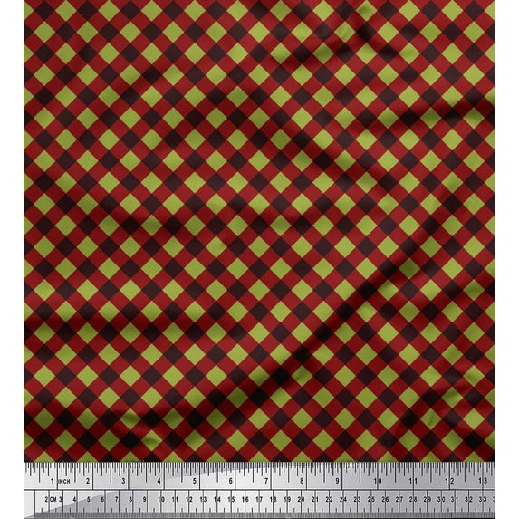 Soimoi Green Moss Georgette Fabric Diagonal Check Decor Fabric Printed Yard 42 Inch Wide