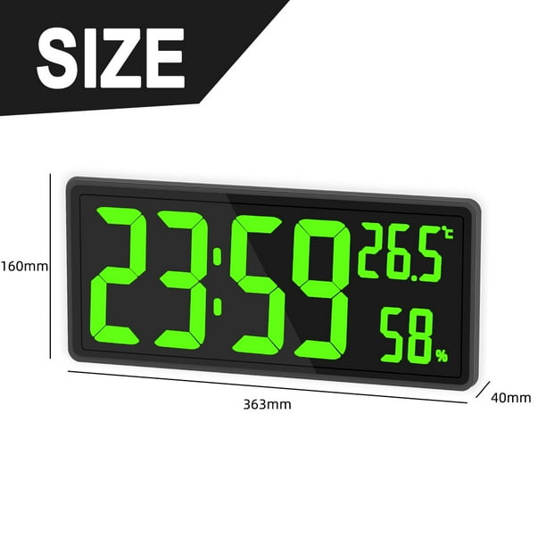 Reloj digital con pantalla grande reloj de pared digital grande con temperatura y humedad reloj de pared digital con numeros LED para dormitorio oficina lectura clara para personas mayores Walmart en