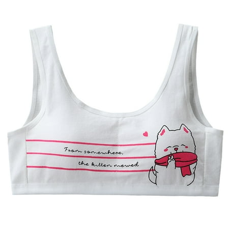 

BYDOT Teens Girls Vest Cotton Training Bra with Chest Pad Cute Puppy Print Underwear