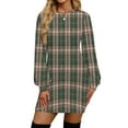 thumbnail image 3 of Women's Casual Dress Long Sleeve Round Neck Solid Color Classic Fit Midi Dress for Spring Fall Daily Wear,Dark Green,M, 3 of 6