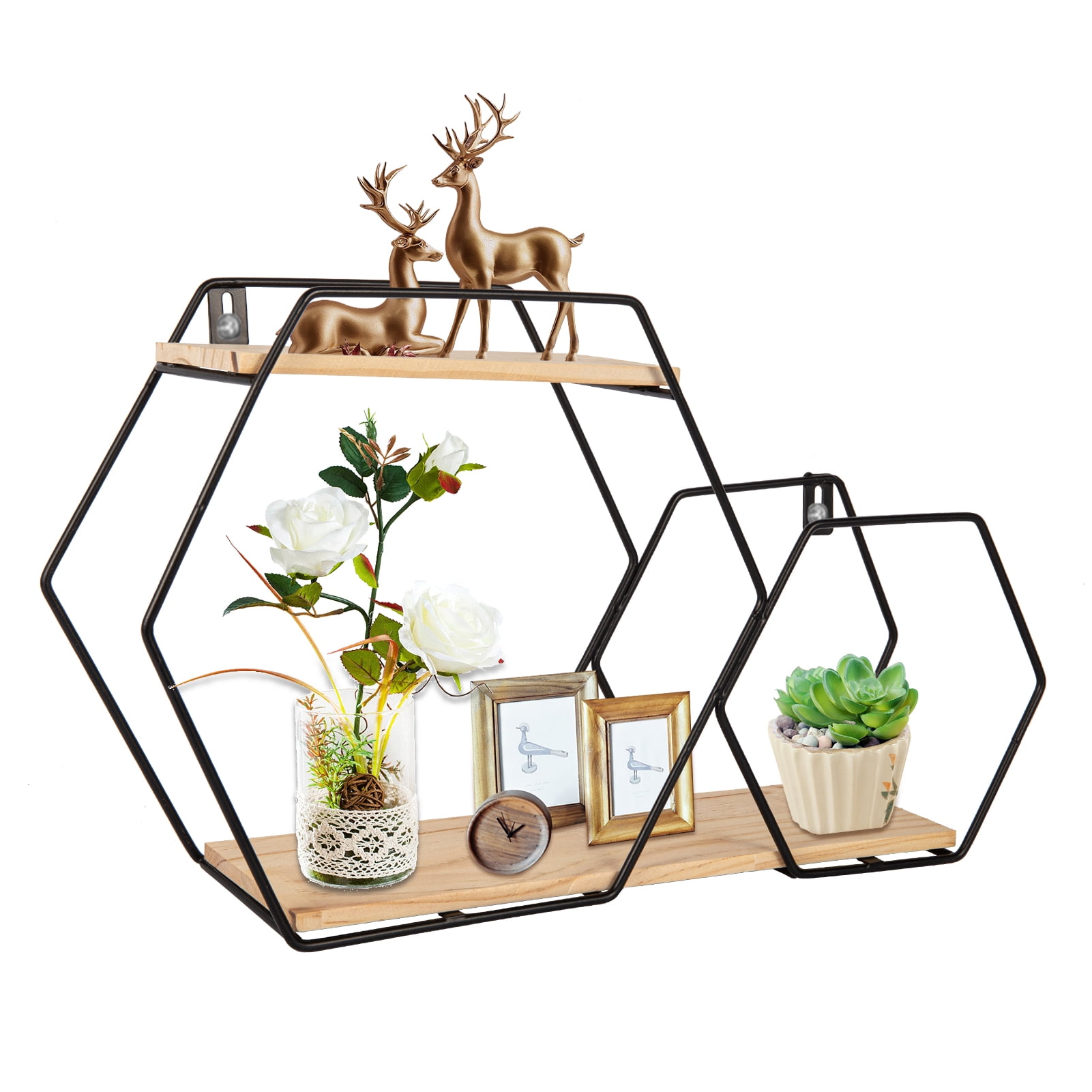 Hexagon Floating Shelves Cute Black Shelves Wall Mounted Shelves with Metal Bracket