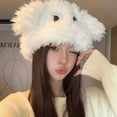 thumbnail image 6 of Fluffy Beanie Hats for Women Cartoon Puppy Design Winter Plush Warm Knit Skull Cap, 6 of 8