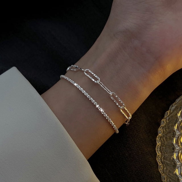 Pulsera brillante para mujer, diseño de nicho, pulsera sencilla de lujo ligera, conjunto de dos piezas