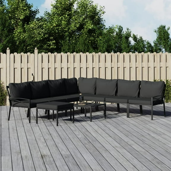 vidaXL 9 Piece Patio Lounge Set with Gray Cushions Steel